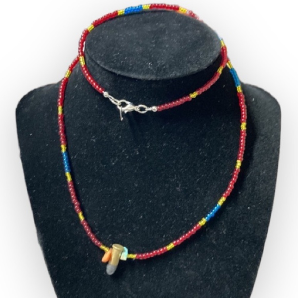 Native made beaded turquoise & bullet necklace